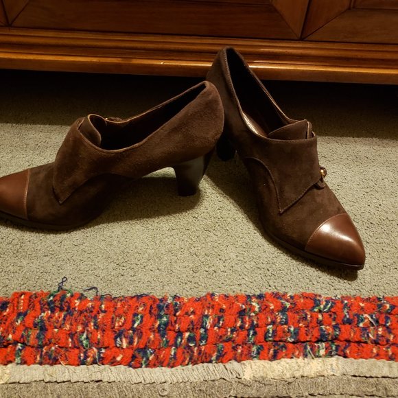 Via Spiga Brown Suede Double Monk Strap Booties/Pumps - Picture 5 of 6